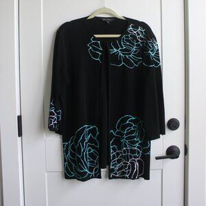 Ming Wang Knit cardigan black and turquoise